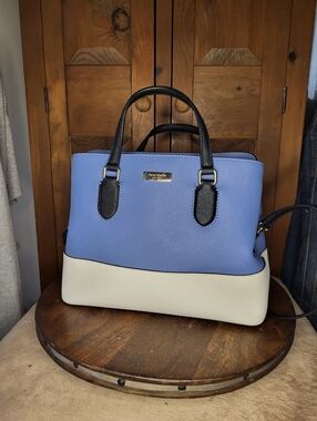 kate spade Two-Tone Periwinkle & Cream Satchel with Black Handles